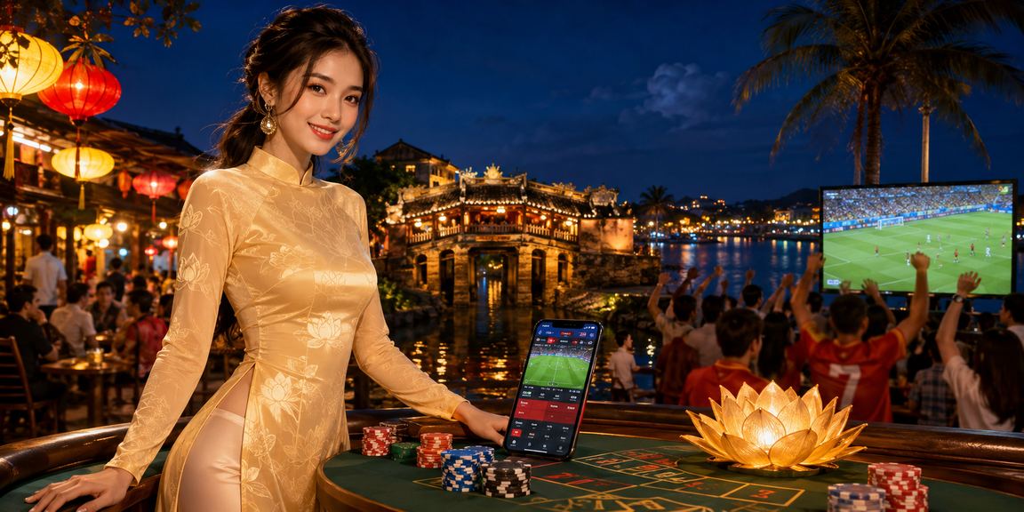 Người chơi đang cá cược tại khu vực Hội An với trang phục truyền thống áo dài